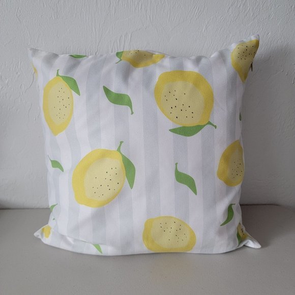 Lemon Throw Square Pillow Striped White with Lemon Print - Picture 2 of 6